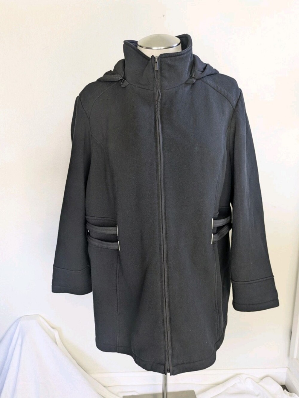 Women's Vintage Hooded Sweatshirt Jacket Black 2XL